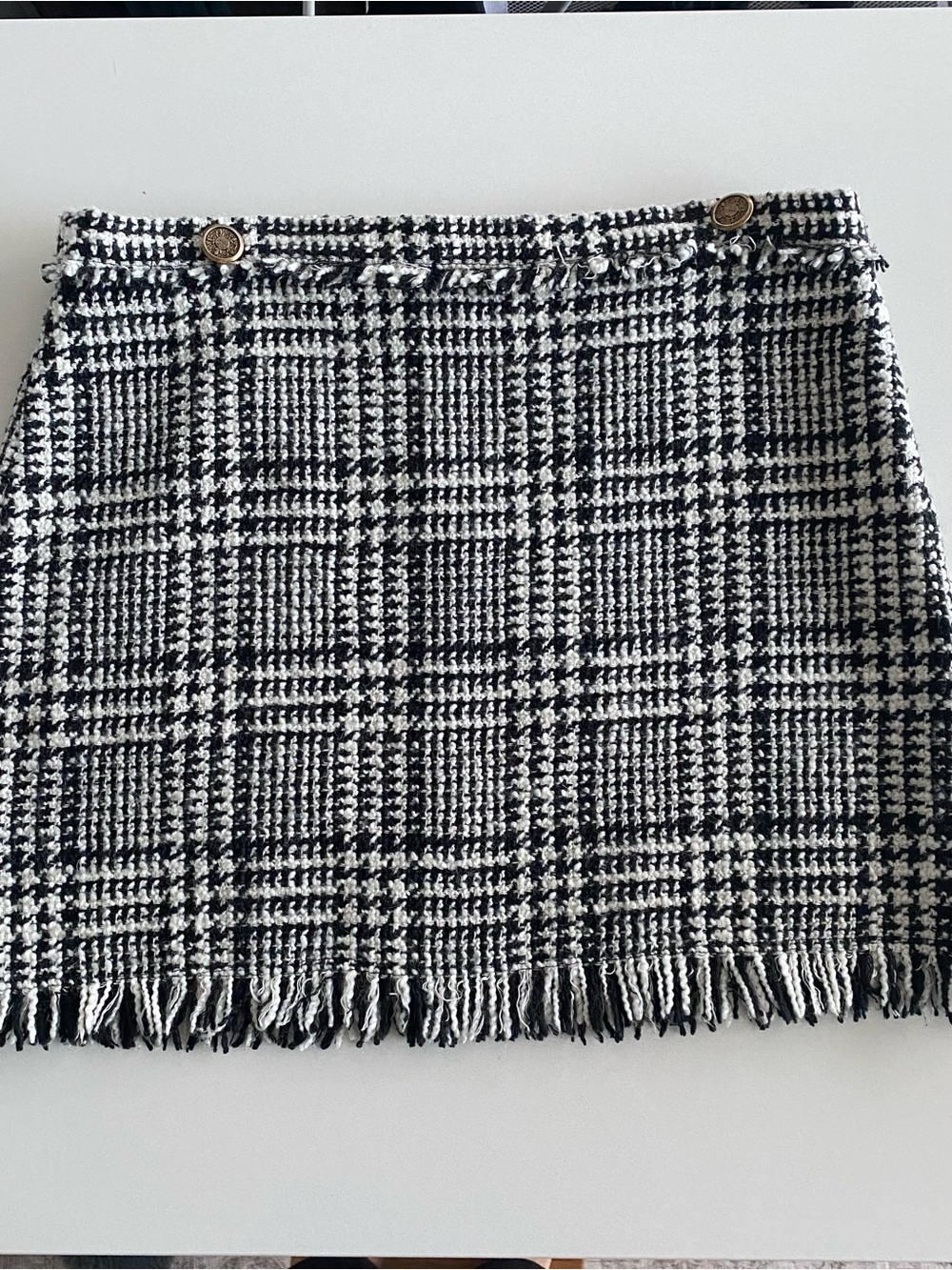 Zara Black and White Tweed Fringe Mini Skirt